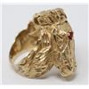 Image 2 : 10K GOLD RING WITH HORSE HEAD, RED STONE