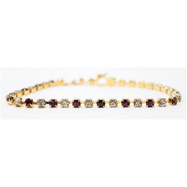 GOLD TONE TENNIS-STYLE BRACELET WITH VIOLET AND