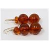 Image 1 : 14K GOLD AMBER BEAD DROP EARRINGS W/SHEPHERD HOOK