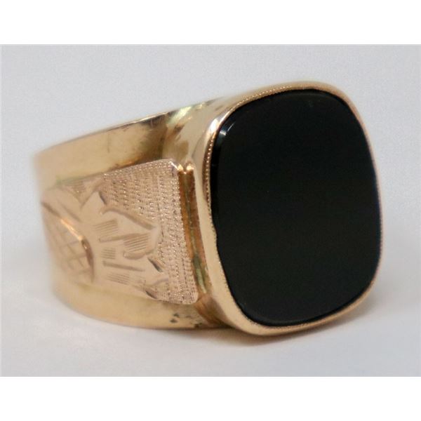 14K GOLD MENS BLACK ONYX RING