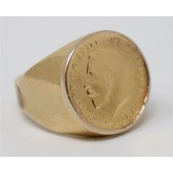 14K GOLD RING WITH REPLICA HALF SOVEREIGN COIN
