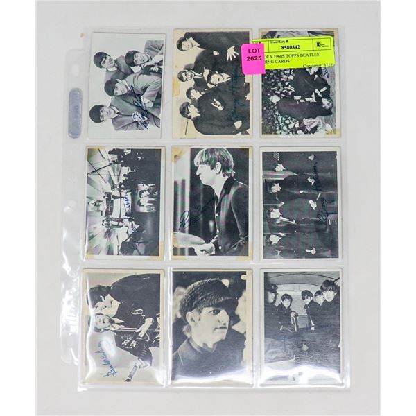 LOT OF 9 1960S TOPPS BEATLES TRADING CARDS