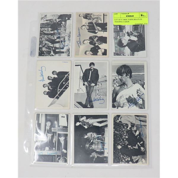 LOT OF 9 1960S TOPPS BEATLES TRADING CARDS