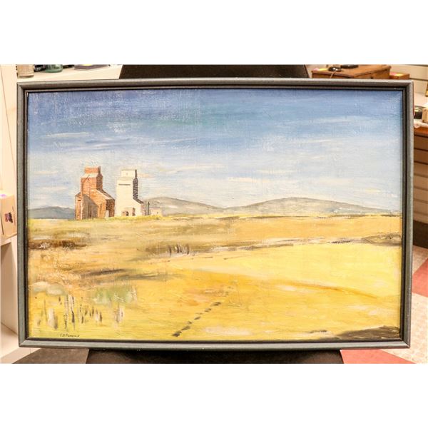 ORIGINAL OIL ON CANVAS PRAIRIE GRAIN ELEVATORS