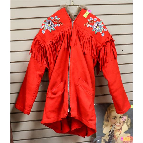 1960S RED INDIGENOUS HAND BEADED JACKES LADIES