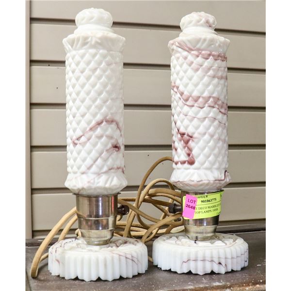 PAIR ART DECO MARBLED GLASS TABLE TOP LAMPS 1930S