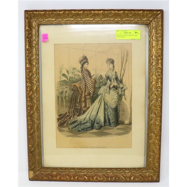ANTIQUE LADIES FASHION LITHO WITH FRAME