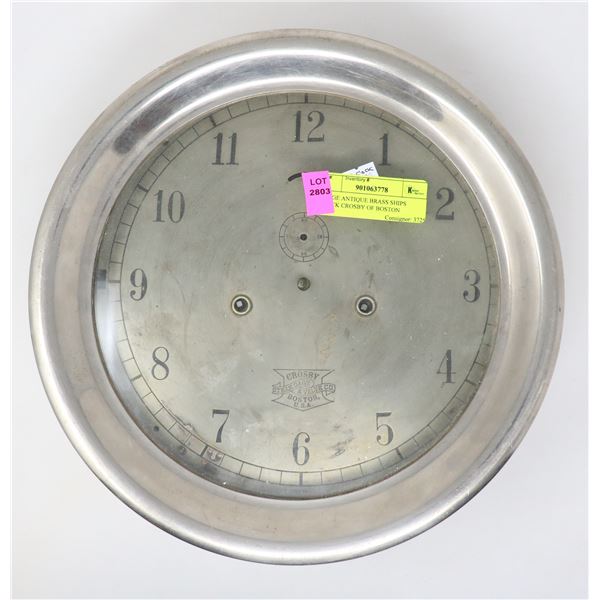 LARGE ANTIQUE BRASS SHIPS CLOCK CROSBY OF BOSTON