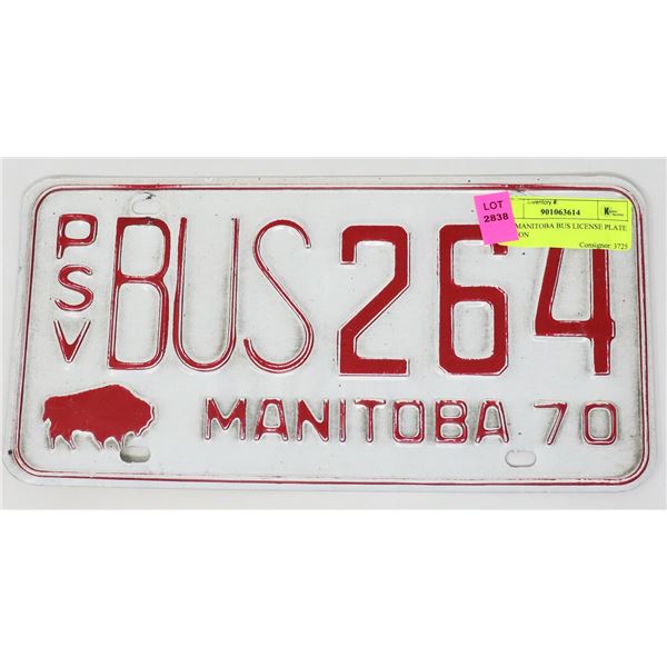 1970 MANITOBA BUS LICENSE PLATE W BISON