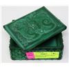 Image 2 : ANTIQUE CZECH CARVED GREEN GLASS DRAGON BOX