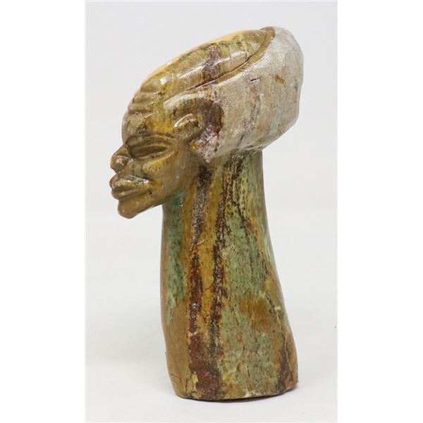 STONE CARVED AFRICAN FIGURAL HEAD APPRX 6IN TALL