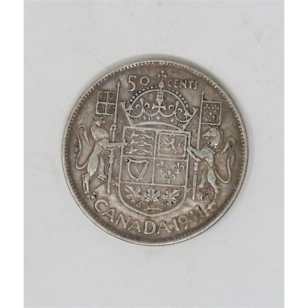 1941 CANADIAN SILVER 50 CENT PIECE COIN