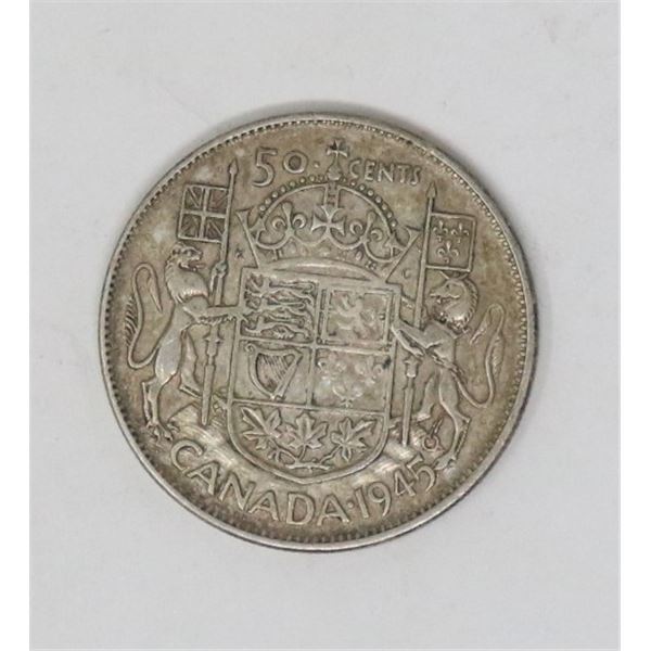 1945 CANADIAN SILVER 50 CENT PIECE COIN
