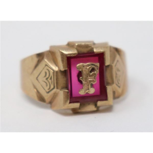 LARGE 10K GOLD RING WITH MONOGRAM F MADAME RAC