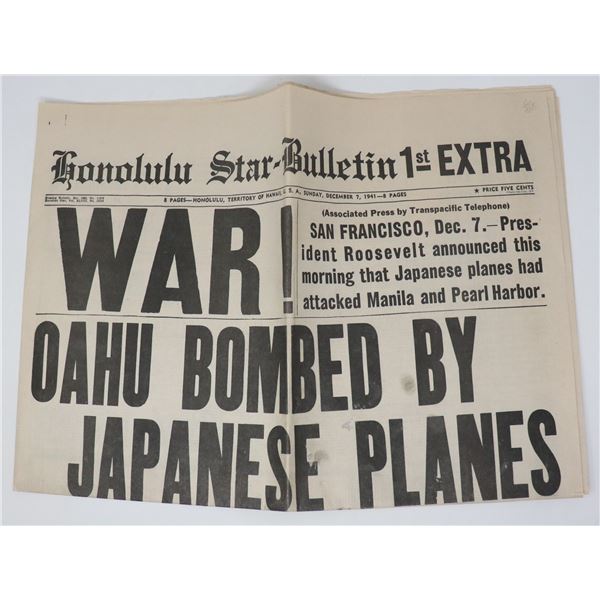 MOVIE REPLICA OF HAWAII PEARL HARBOUR NEWS PAPER