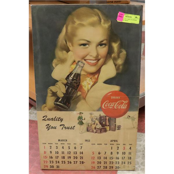 ORIGINAL 1953 COKE CALENDAR WITH GIRL IMAGE