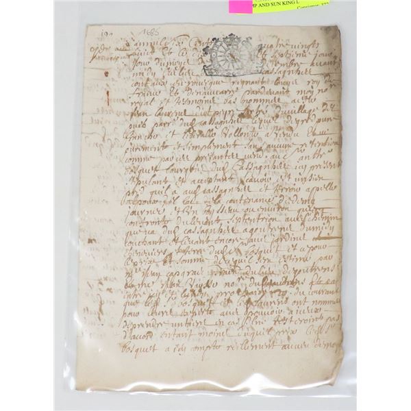 1685 FRENCH LETTER WITH ROYAL STAMP AND SUN KING L