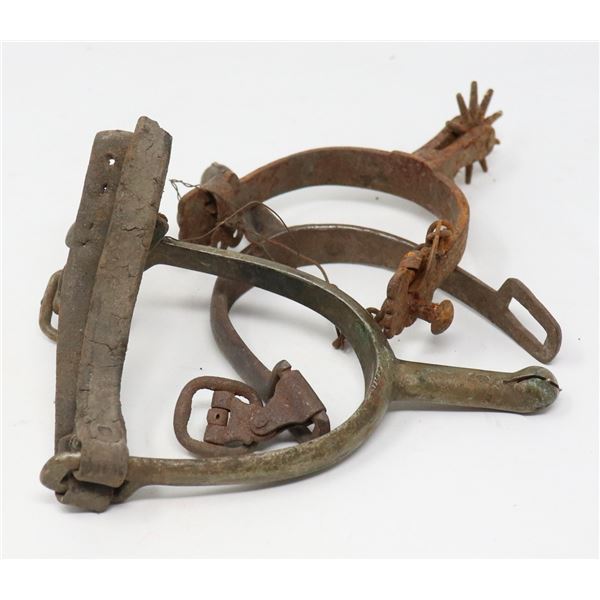ANTIQUE SET OF NICKEL SPURS W ONE ANTIQUE STAR