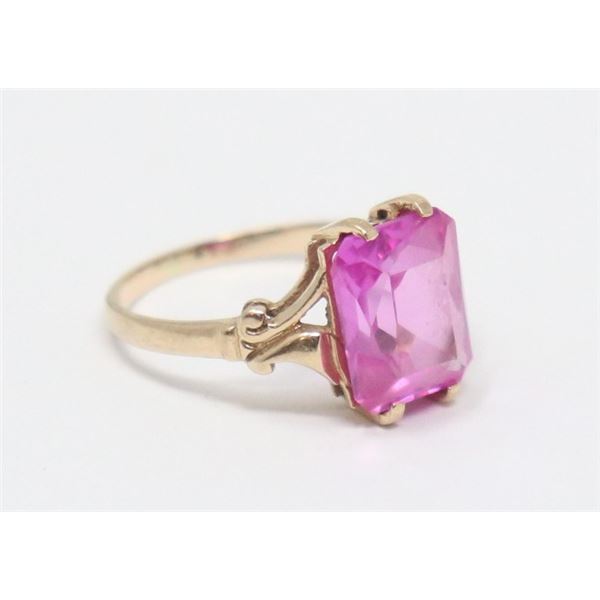 10K GOLD RING WITH PINK STONE, LORIE BRAND,