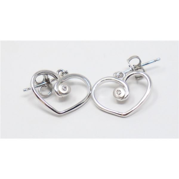 STERLING SILVER HEART-SHAPED EARRINGS, CARING