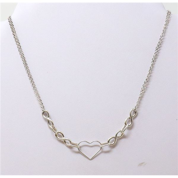 ITALIAN SILVER HEART NECKLACE, 17.5"