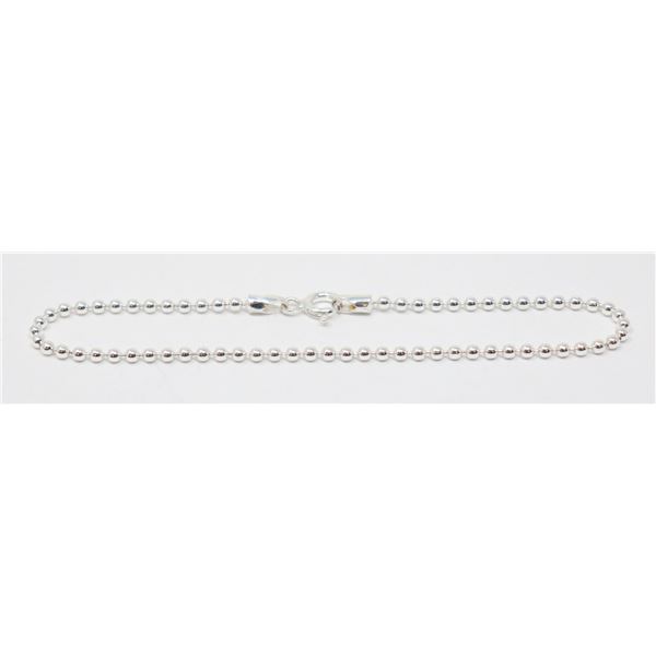 ITALIAN SILVER BEAD CHAIN BRACELET, 7"
