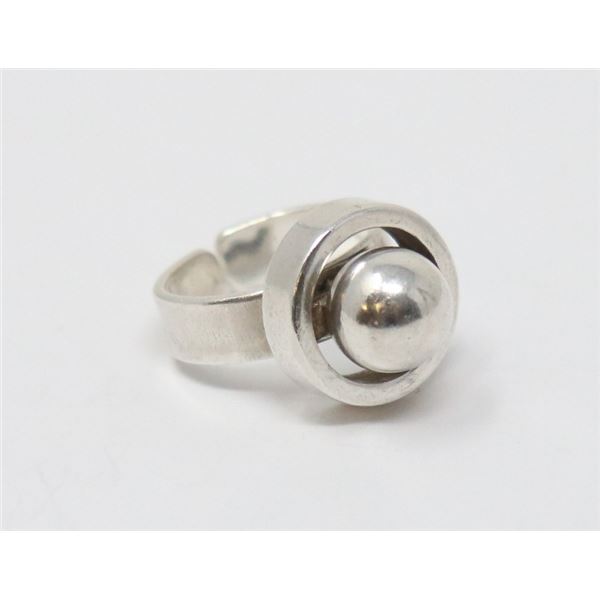 SILVER RING WITH BALL AND CIRCLE, ADJUSTABLE SIZE