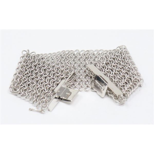 SILVER FINISH MESH BRACELET 7.5" X 1.5"