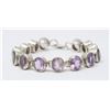 Image 1 : SILVER BRACELET WITH VIOLET STONES, 7.75"