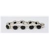 Image 1 : SILVER BRACELET WITH BLACK STONES,  7.5"