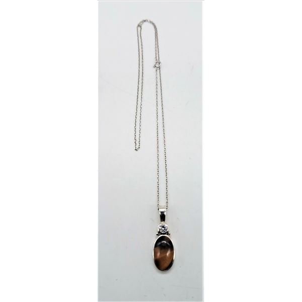 ESTATE 925 SILVER TIGER'S EYE PENDANT NECKLACE 18"
