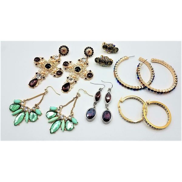 ESTATE SILVER/GOLD TONE RHINESTONE 6 PAIR EARRINGS