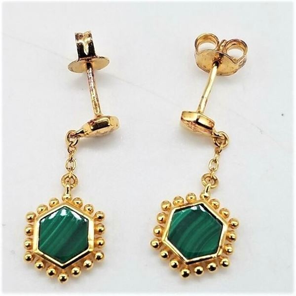 ESTATE PAIR OF GOLDPLATED 925 SILVER & MALACHITE
