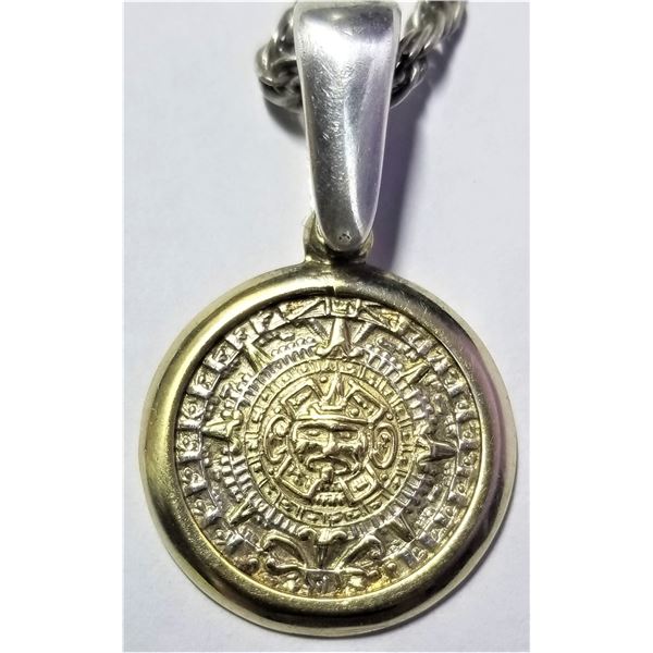 ESTATE 925 SILVER AZTEC PENDANT ROPE CHAIN NECKLAC