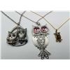 Image 1 : ESTATE OWL NECKLACE LOT OF 3 GOLD & SILVER TONE