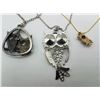 Image 2 : ESTATE OWL NECKLACE LOT OF 3 GOLD & SILVER TONE