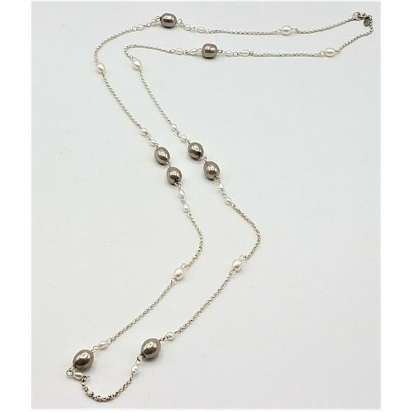 ESTATE 925 SILVER PEARL STYLE STATEMENT NECKLACE