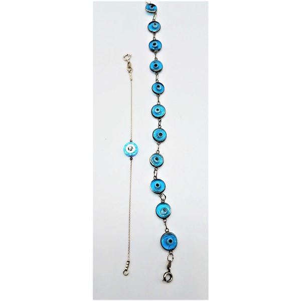 ESTATE LOT OF 2 925 SILVER "EVIL EYE" BRACELETS .