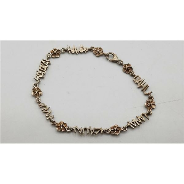 ESTATE .925 SILVER HAWAIIAN ISLANDS FLOWER LINK 7"