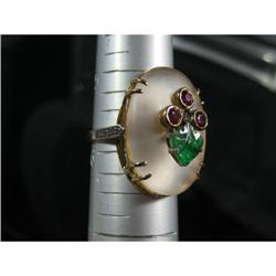 18kt, quartz crystal, ruby, carved emerald ring#2170092