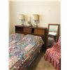 Image 1 : Twin Bed w  Wood Headboard, Lamp & Pitcher/Basin