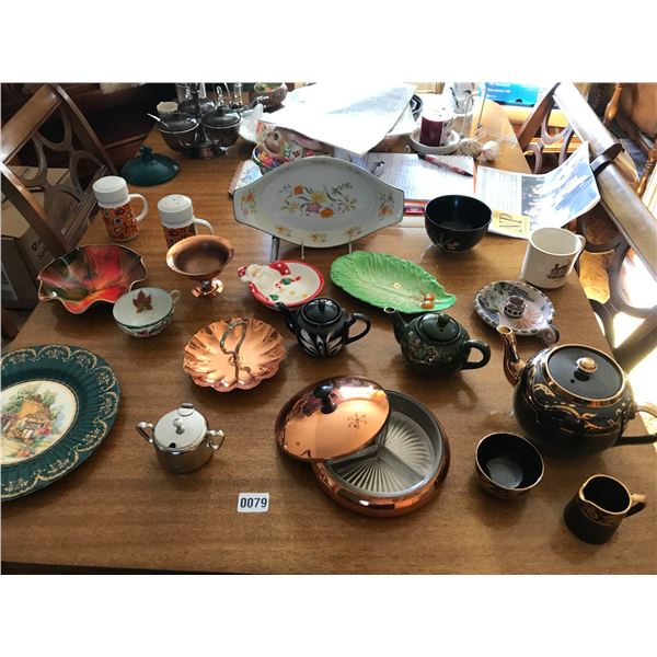 Copper Candy Dishes, Pickle Dish & Assorted China