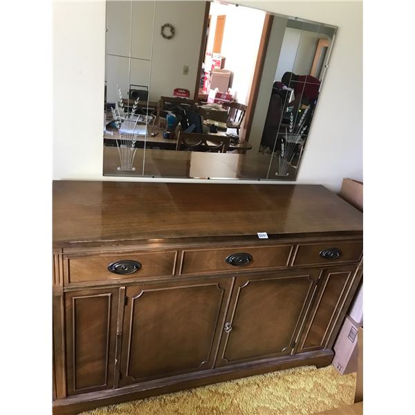 Wood Vintage Side Board & Mirror