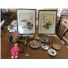Image 2 : 3 Mud Men Figurines, 2 Silk Needlework Paintings & Asian Decor