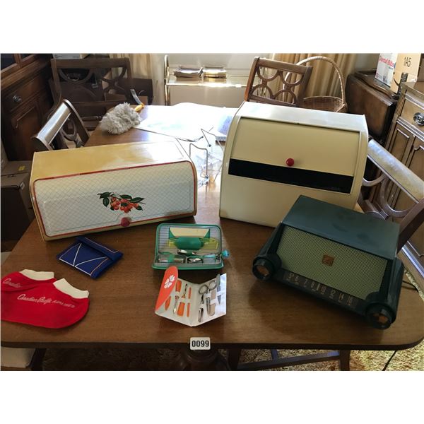 Bread Bins, Motorola MK-53H Radio & Vintage Manicure Sets