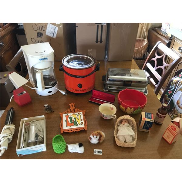 Lancaster Coffee Post, Rival Coffee Crock Pot, Vintage Waffle Maker, Asst Vintage Home Decor, Ointme