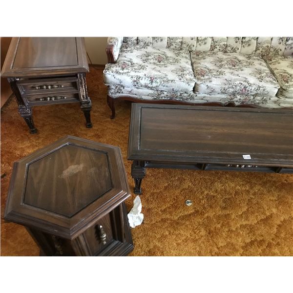 Wood Coffee Table & 2 End Tables