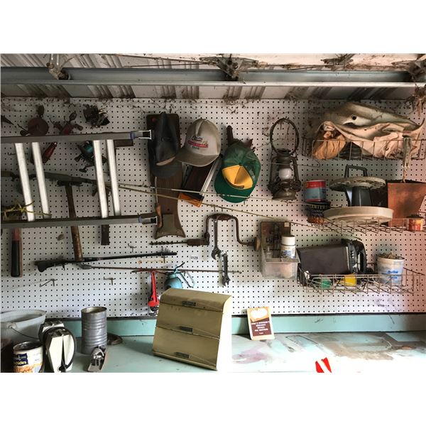 Various Tools, Lantern & Lg Ladder & Fishing Reels