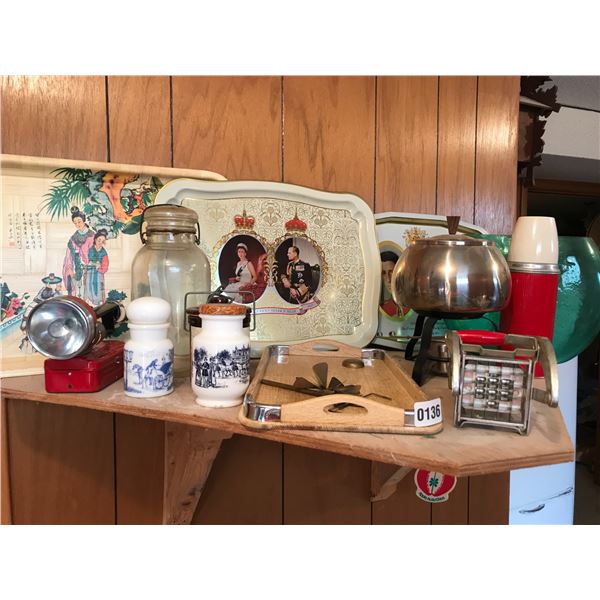 Fondue Pot, French Fry Cutter, Home Decor & 3 Vintage Trays