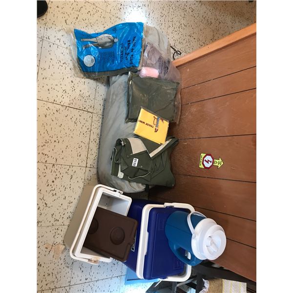 Vintage Rain Suits, Sleeping Bag & Coolers